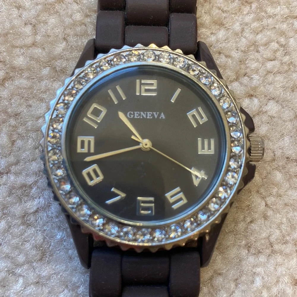 Womens brown silicone watch with rhinestones